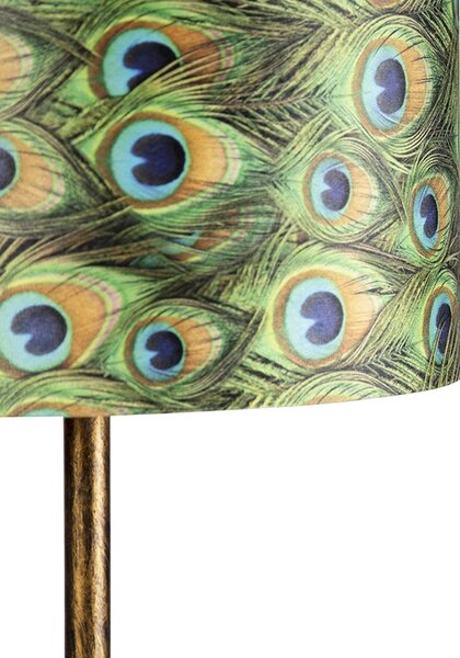 Vintage állólámpa arany páva árnyékolóval 40 cm - Simplo