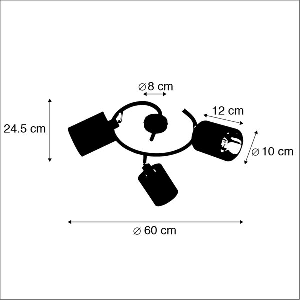 Okos modern mennyezeti lámpa fekete, 3 db WiFi B35 izzóval - Lofty