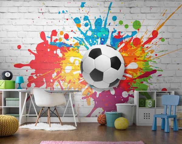 Fotótapéta Futball labda egy téglafalra, 3D fotótapéta, Népszerű fotótapéta, u64587 - Tapeko.hu