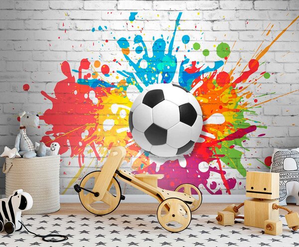 Fotótapéta Futball labda egy téglafalra, 3D fotótapéta, Népszerű fotótapéta, u64587 - Tapeko.hu