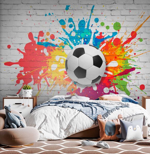 Fotótapéta Futball labda egy téglafalra, 3D fotótapéta, Népszerű fotótapéta, u64587 - Tapeko.hu