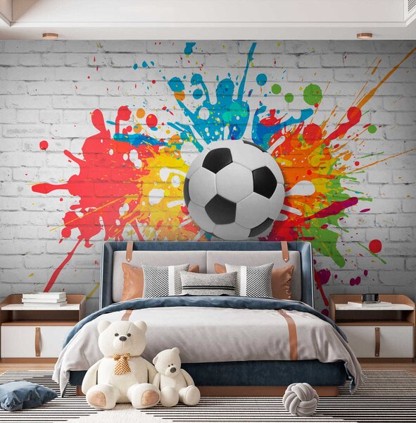 Fotótapéta Futball labda egy téglafalra, 3D fotótapéta, Népszerű fotótapéta, u64587 - Tapeko.hu