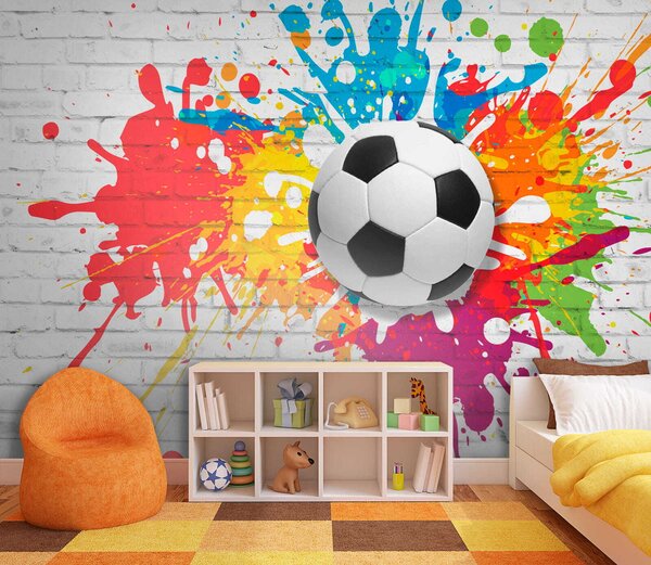 Fotótapéta Futball labda egy téglafalra, 3D fotótapéta, Népszerű fotótapéta, u64587 - Tapeko.hu