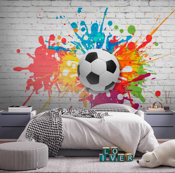 Fotótapéta Futball labda egy téglafalra, 3D fotótapéta, Népszerű fotótapéta, u64587 - Tapeko.hu