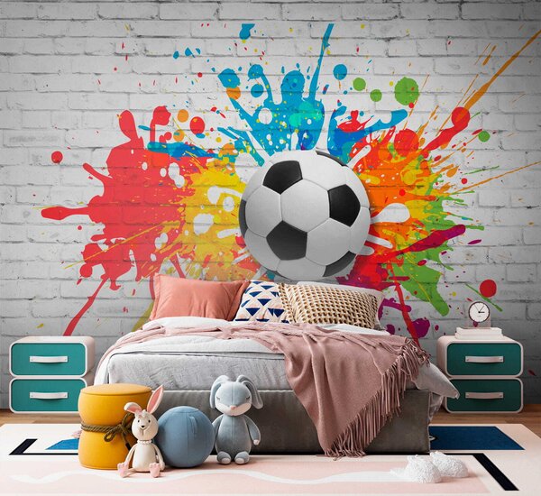 Fotótapéta Futball labda egy téglafalra, 3D fotótapéta, Népszerű fotótapéta, u64587 - Tapeko.hu