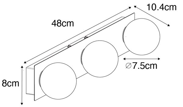 Modern fali lámpa fekete 48 cm IP44 3-lámpás - Cederic