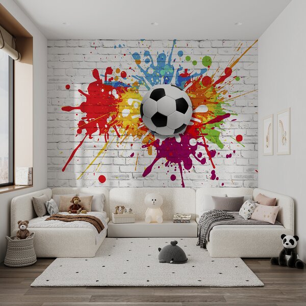 Fotótapéta Futball labda egy téglafalra, 3D fotótapéta, Népszerű fotótapéta, u64587 - Tapeko.hu