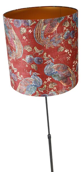 Állólámpa fekete lámpabúrával, páva mintával, piros, 40 cm - Parte