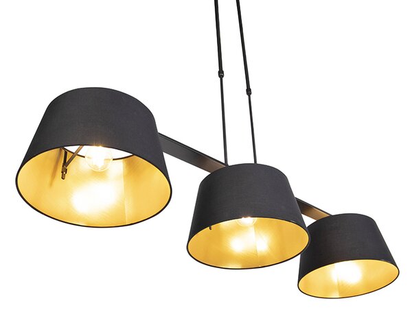 Függőlámpa fekete és arany színű pamut búrákkal 32cm - Combi 3 Deluxe