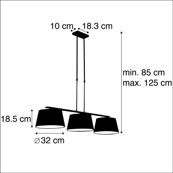 Függőlámpa fekete és arany színű pamut búrákkal 32cm - Combi 3 Deluxe