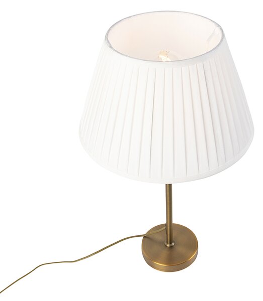 Bronz asztali lámpa redőzött fehér árnyékolóval 35 cm - Parte