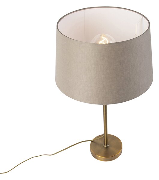 Bronz asztali lámpa lenvászon árnyékolóval, taupe, 35 cm - Parte