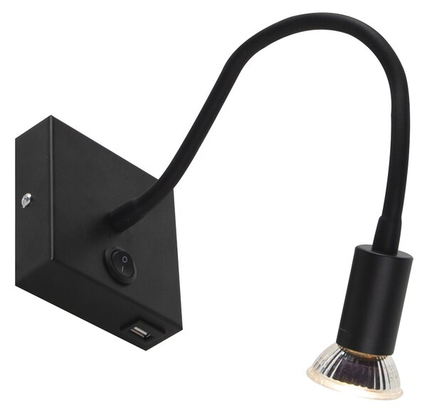 Modern rugalmas fali lámpa USB fekete - Zeno
