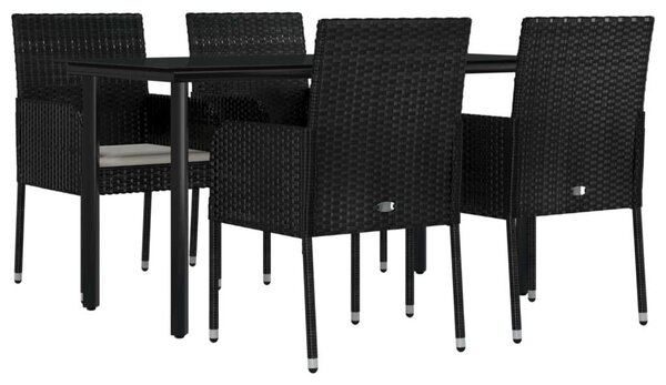 5 részes fekete polyrattan kerti étkezőgarnitúra párnákkal