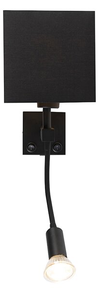 Modern fali lámpa fekete USB-vel és fekete négyzet alakú lámpabúrával - Zeno