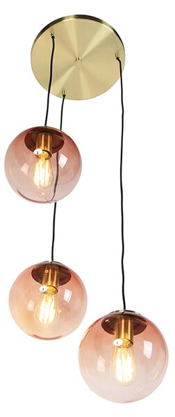 Art Deco függőlámpa sárgarézzel 45 cm 3-lámpás rózsaszín - Pallon