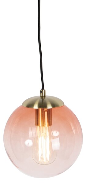 Art Deco függőlámpa rézzel és rózsaszín üveggel 20 cm - Pallon
