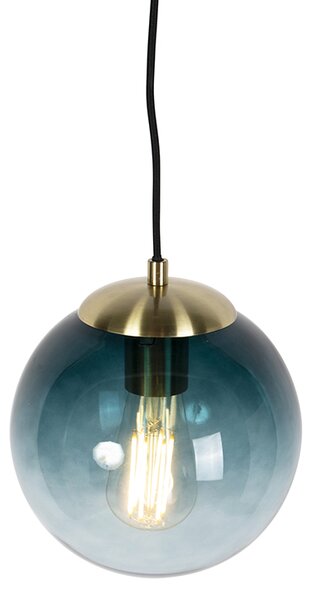 Art Deco függőlámpa sárgarézzel és óceánkék üveggel 20 cm - Pallon