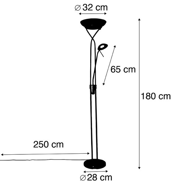 Állólámpa fekete LED-del és fényerőszabályzóval, olvasólámpával, Dim to Warm - Empoli