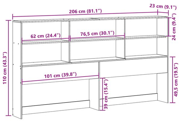VidaXL Fenyőfa Fejtámla Tárolóval - 200 cm