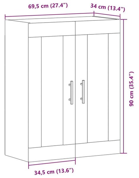 VidaXL kézműves tölgy színű szerelt fa fali szekrény 69,5 x 34 x 90 cm