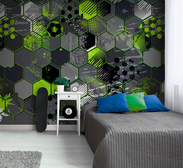 Fotótapéta Hatszögek és focilabdák mintája, Designer fali fotótapéta, Népszerű fotótapéta, u72779 - Tapeko.hu