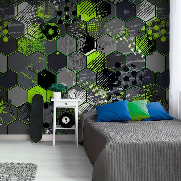 Fotótapéta Hatszögek és focilabdák mintája, Designer fali fotótapéta, Népszerű fotótapéta, u72779 - Tapeko.hu