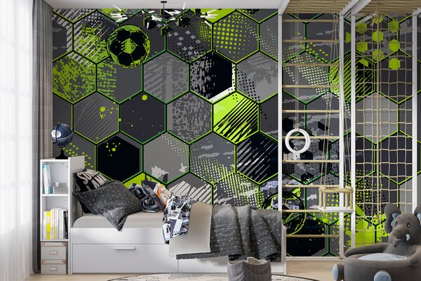 Fotótapéta Hatszögek és focilabdák mintája, Designer fali fotótapéta, Népszerű fotótapéta, u72779 - Tapeko.hu
