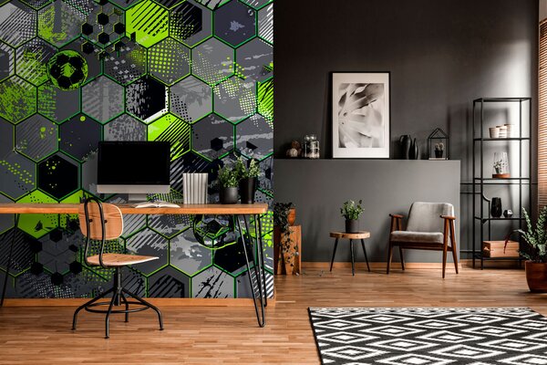 Fotótapéta Hatszögek és focilabdák mintája, Designer fali fotótapéta, Népszerű fotótapéta, u72779 - Tapeko.hu