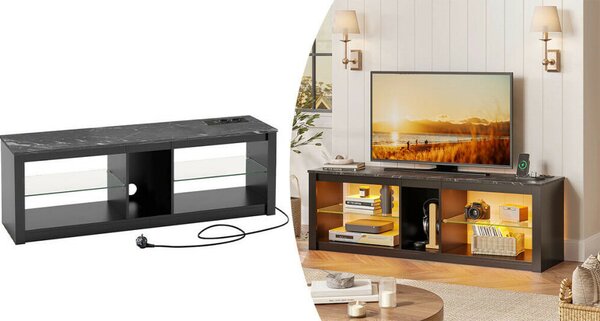 Modern LED TV Állvány, üvegpolcok, beépített konnektorok, USB, 140 cm
