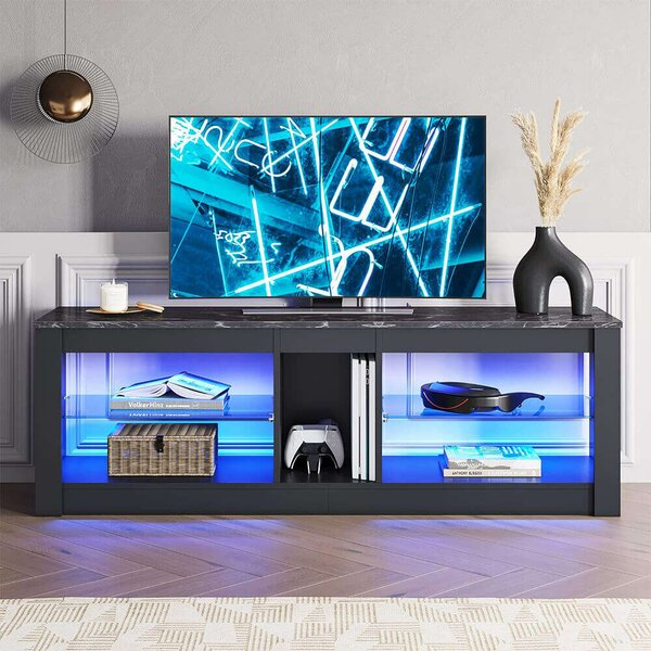 Modern LED TV Állvány, üvegpolcok, beépített konnektorok, USB, 140 cm