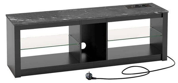 Modern LED TV Állvány, üvegpolcok, beépített konnektorok, USB, 140 cm