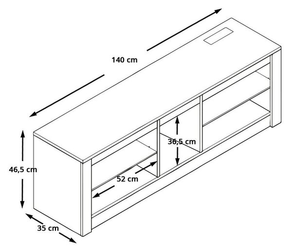 Modern LED TV Állvány, üvegpolcok, beépített konnektorok, USB, 140 cm
