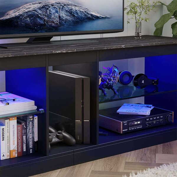 Modern LED TV Állvány, üvegpolcok, beépített konnektorok, USB, 140 cm