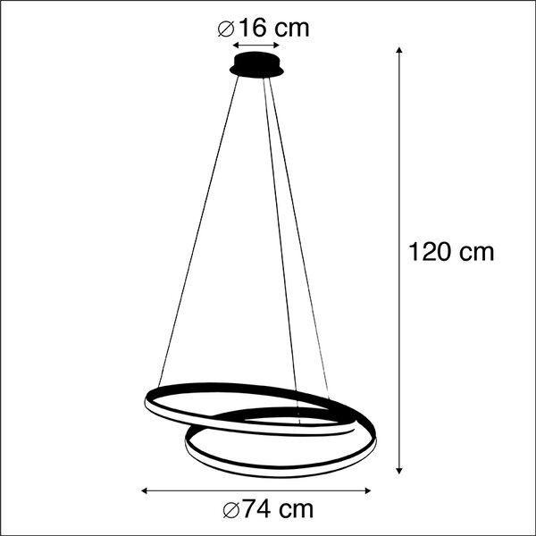 Modern függőlámpa fehér 74 cm beépített LED-del, dimmerrel - Rowan