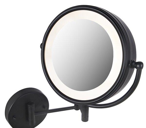 Design fali tükör fekete, beépített LED-del, állítható, IP44, húzózsinórral - Vicino