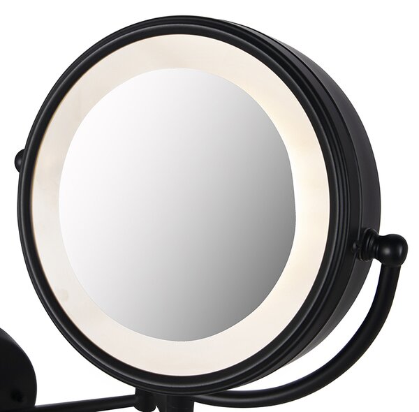 Design fali tükör fekete, beépített LED-del, állítható, IP44, húzózsinórral - Vicino