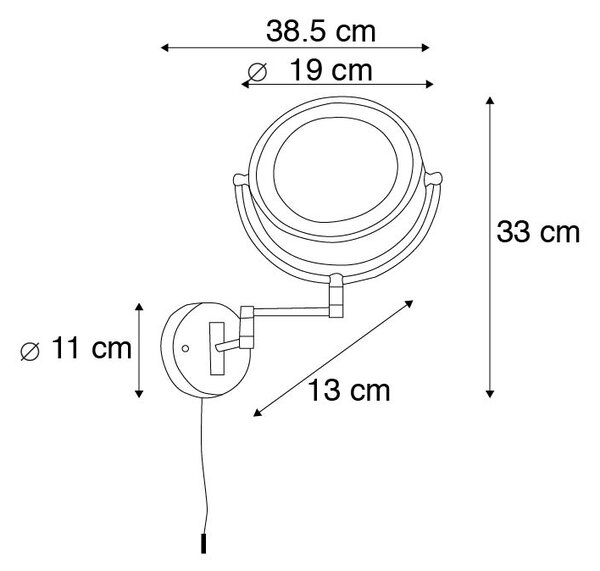 Design fali tükör fekete, beépített LED-del, állítható, IP44, húzózsinórral - Vicino