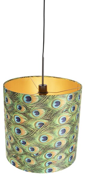 Lógólámpa bársony árnyékolóval páva mintával arannyal 40 cm - Combi