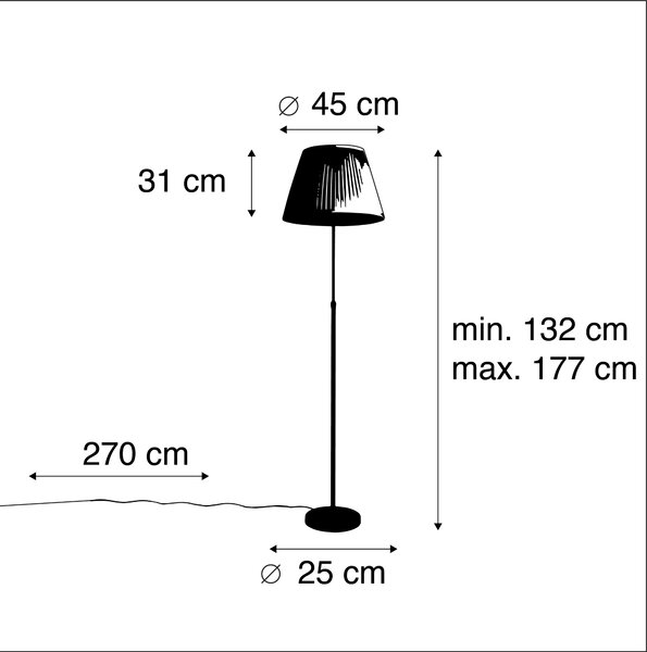 Állólámpa fekete, redős árnyékolóval krémszínű, 45 cm állítható - Parte