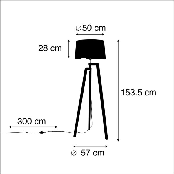 Háromlábú állólámpa pamut búrával fekete arannyal 50 cm - Puros