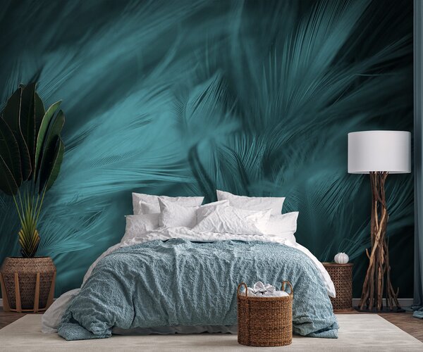 Fotótapéta Lágy teal tollak szelíd hullámokban, Designer fali fotótapéta, Népszerű fotótapéta, u73700 - Tapeko.hu
