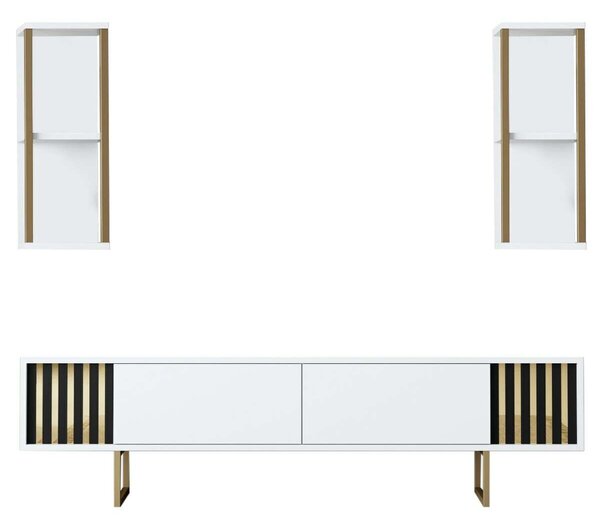 Hanah Home TV Unit White Black Gold Line - White, Black
