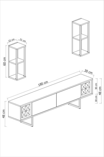 Hanah Home TV Unit White Black Gold Line - White, Black