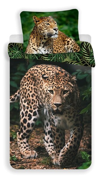 Egyszemélyes pamut gyerek ágyneműhuzat 140x200 cm Leopard "Green" – Jerry Fabrics