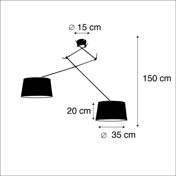 Függőlámpa fekete fekete és arany pamut búrákkal 35 cm 2-lámpás - Blitz