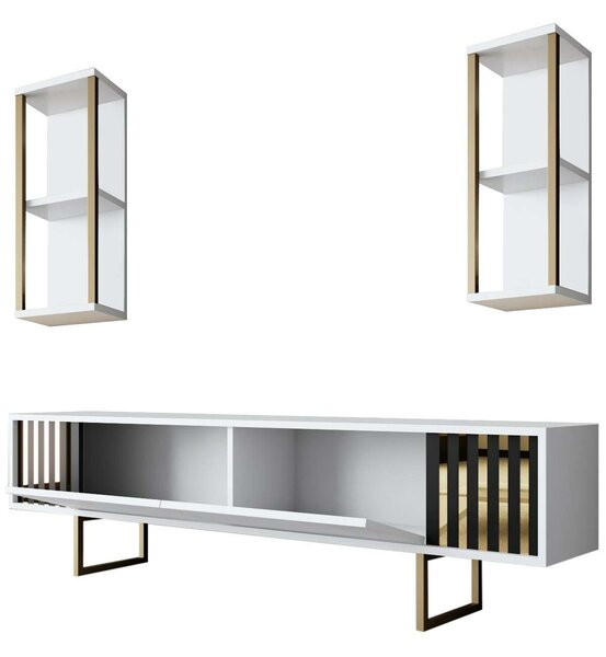 Hanah Home TV Unit White Black Gold Line - White, Black