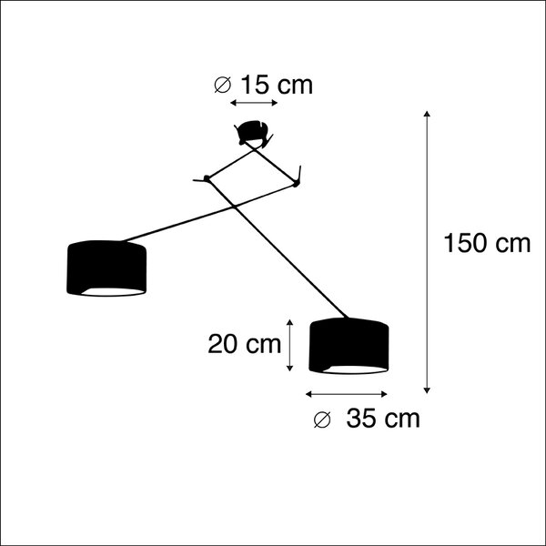Függőlámpa fekete zöld és arany bársony árnyékolókkal 35 cm 2-lámpás - Blitz