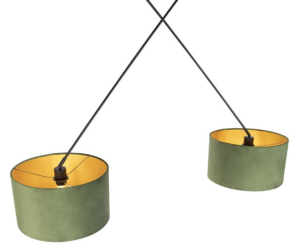 Függőlámpa fekete zöld és arany bársony árnyékolókkal 35 cm 2-lámpás - Blitz