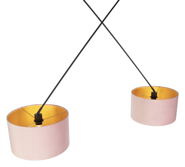 Függőlámpa fekete rózsaszín és arany bársony árnyékolóval 35 cm 2-lámpás - Blitz